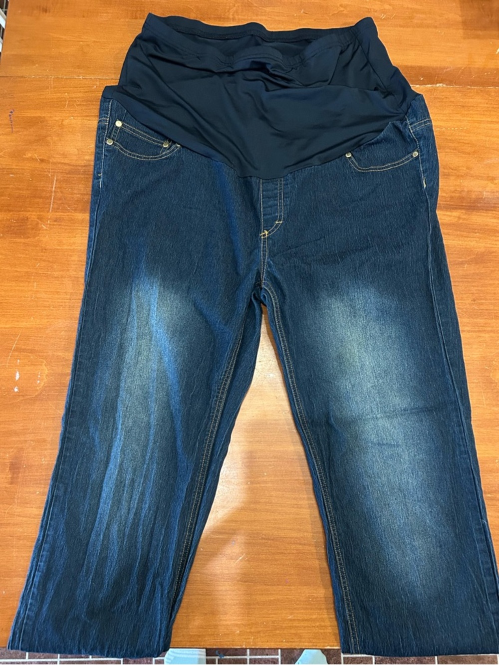 Maternity Dark Blue Stretch Jeans with Overband Panel